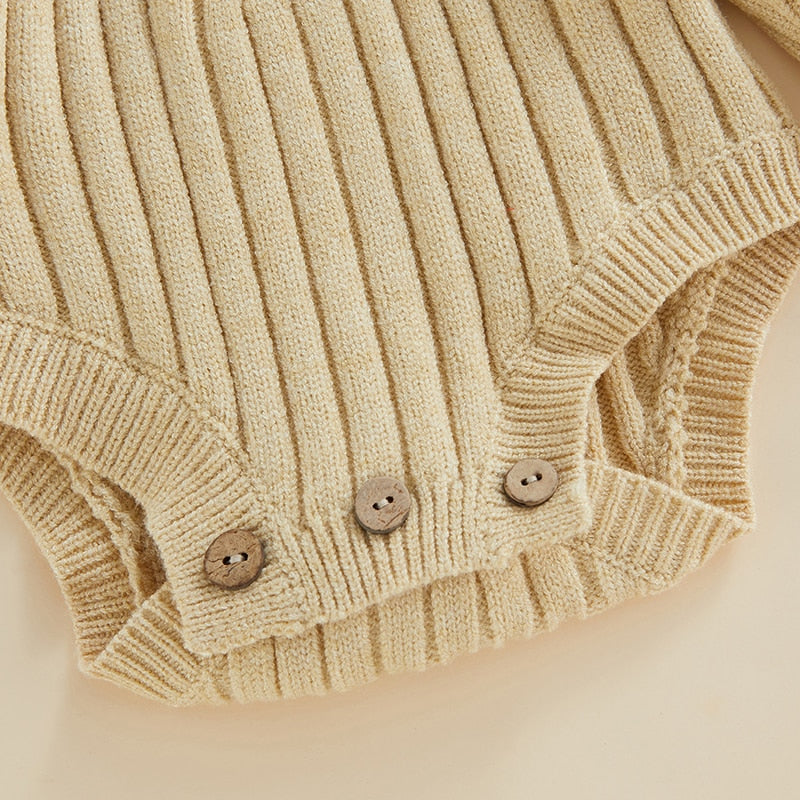 Ribbed Knit Button Romper in Sand