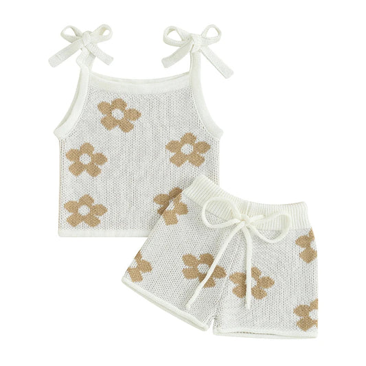 Flower Power Knit Tank Shorts Set