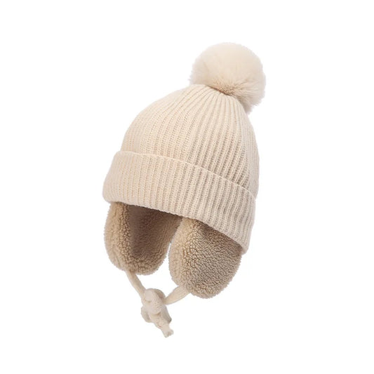 Pom Knit Beanie Hat with Earflap