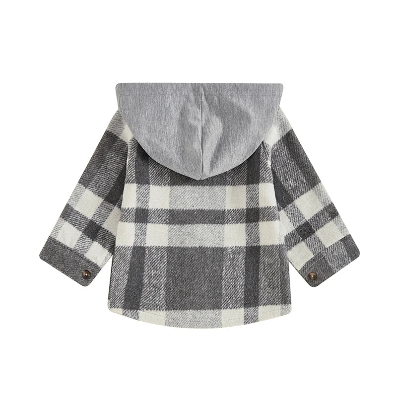 Grey Plaid Hooded Zip Up Sweater Jacket