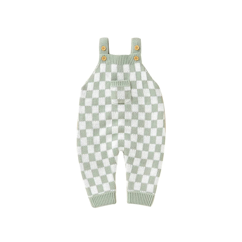 Knit Checkered Pocket Overalls