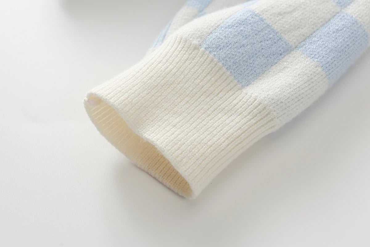 Knit Checkered Lounge Set in Blue