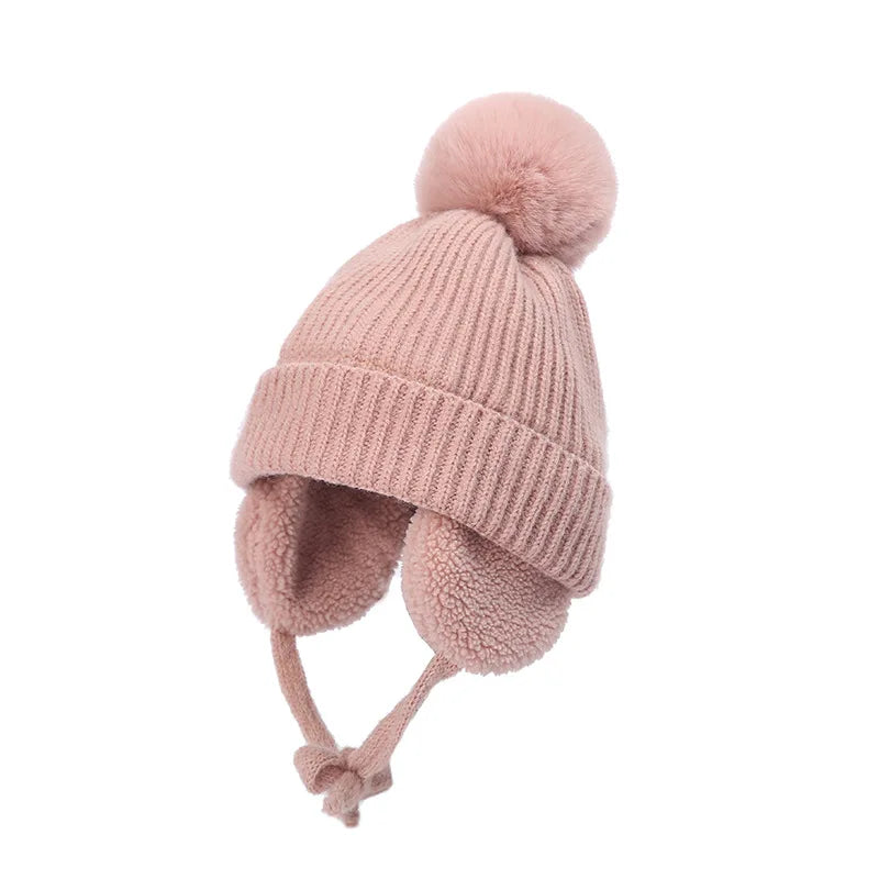 Pom Knit Beanie Hat with Earflap