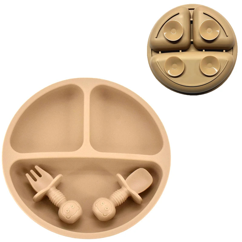 Baby Silicone Plate + Spoon + Fork Set