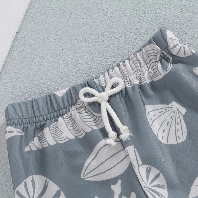 Boy's Seashell Swim Trunks in Slate Blue