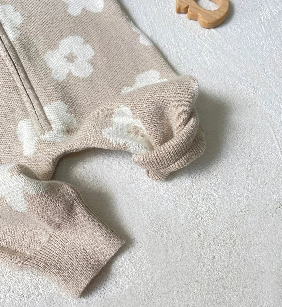 Knit White Flower Hooded Baby Romper