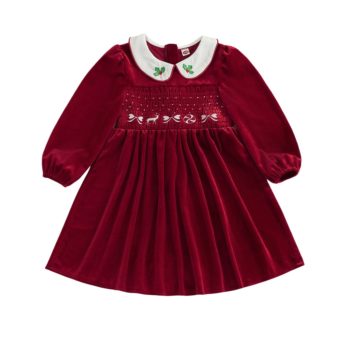 VelvetHolly Girls Christmas Velvet Dress with Embroidery