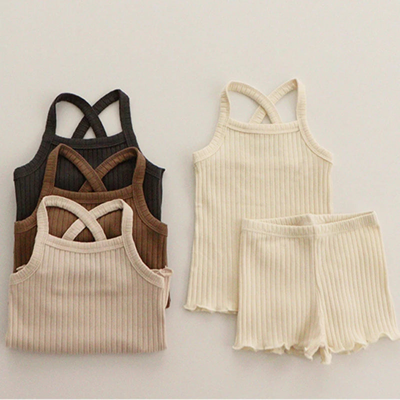 Basic Crossback Ribbed Tank & Shorts Set