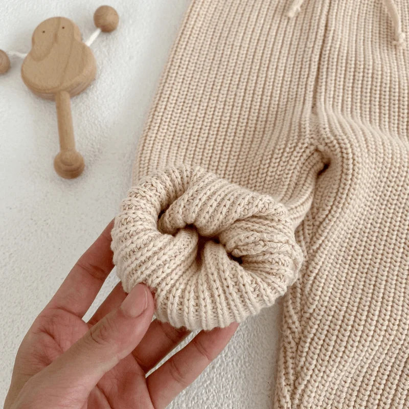 Thick Knit Drawstring Pants - Beige