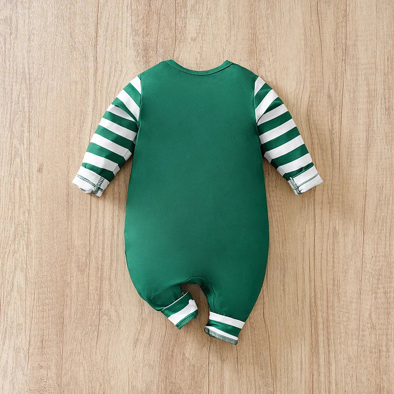 Baby Christmas Casual Striped Long Sleeve Onesie