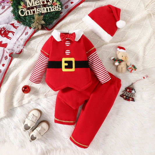 Christmas Baby Newborn Santa Costume 3Pcs Sets 0-4Y Baby Girl Boy