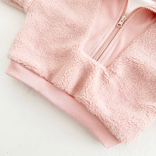 Sherpa & Corduroy 1/4 Zip Pullover Sweater - Pink