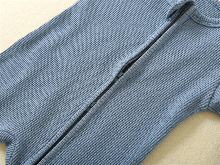 Basic Waffle Zippered Onesie - Blue