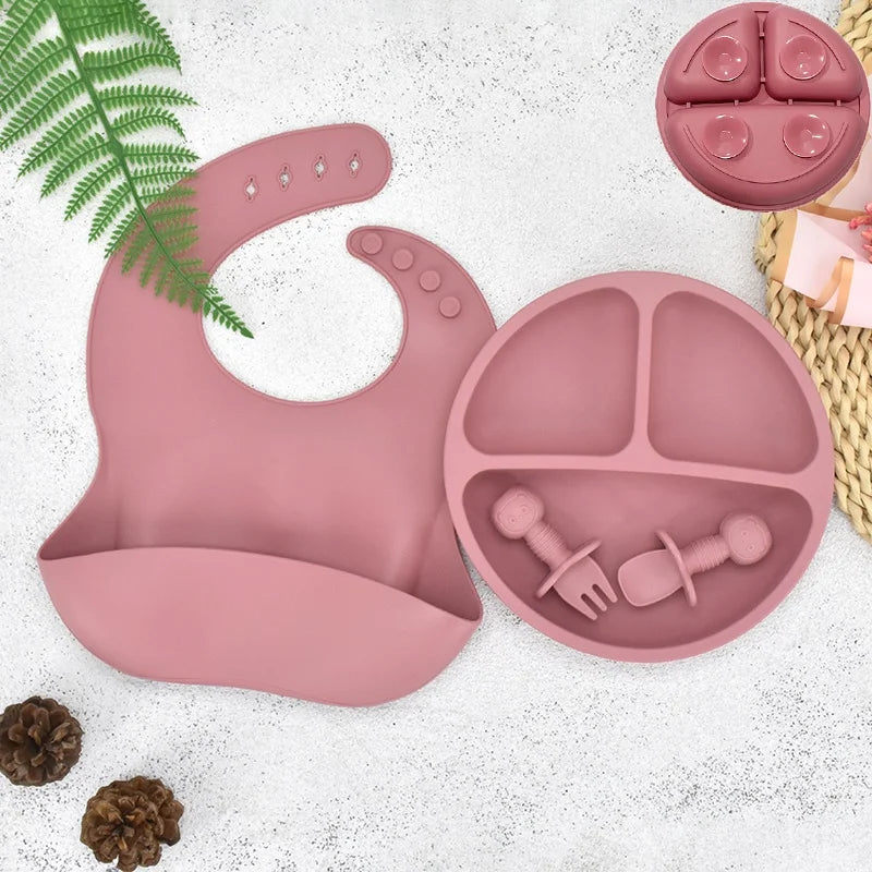 Baby Silicone Plate + Spoon + Fork Set