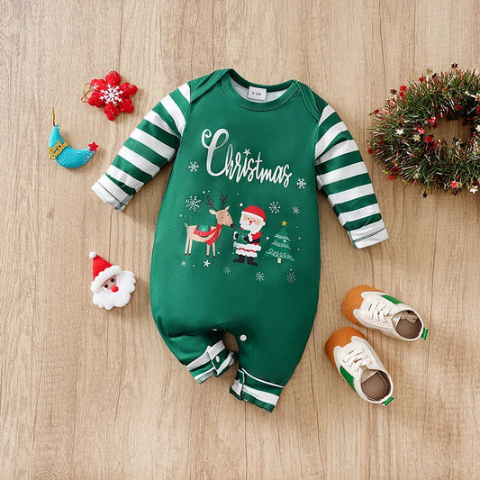 Baby Christmas Casual Striped Long Sleeve Onesie