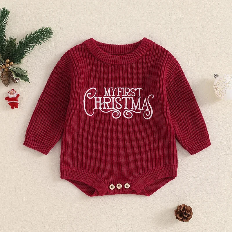 Merry Christmas Long Sleeve Baby Sweater Romper Jumpsuits Clothes