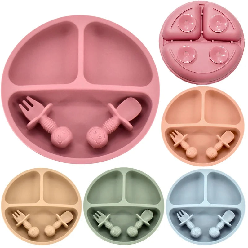 Baby Silicone Plate + Spoon + Fork Set