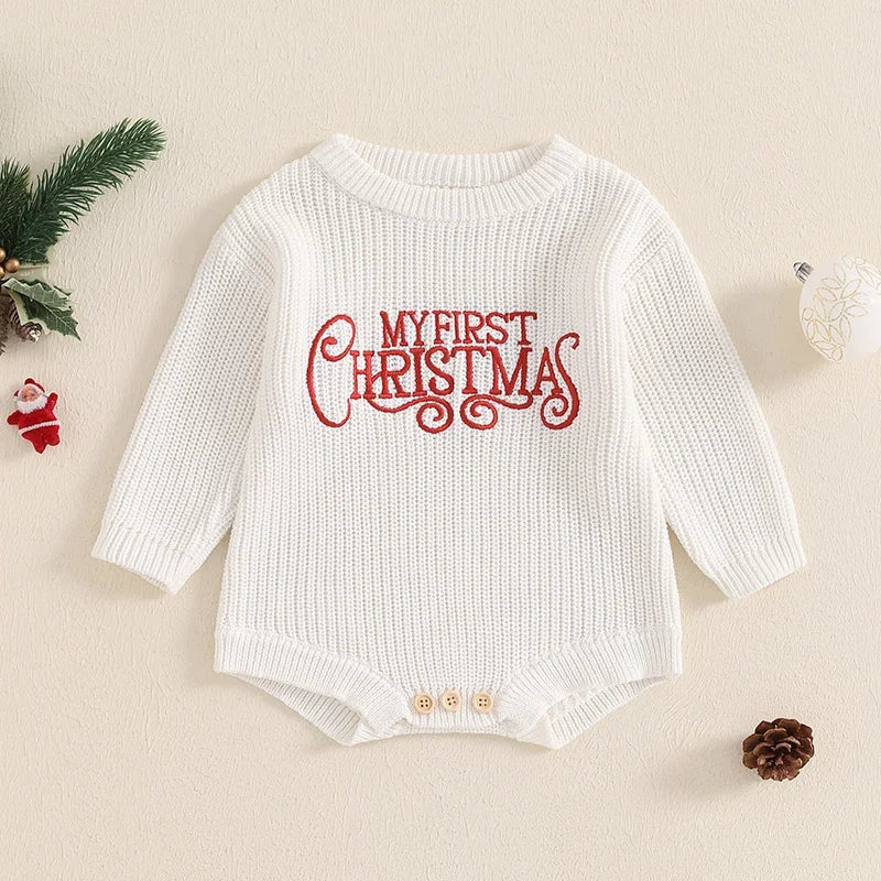 Merry Christmas Long Sleeve Baby Sweater Romper Jumpsuits Clothes