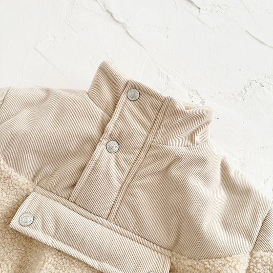 Sherpa & Corduroy Pullover Jacket - Beige