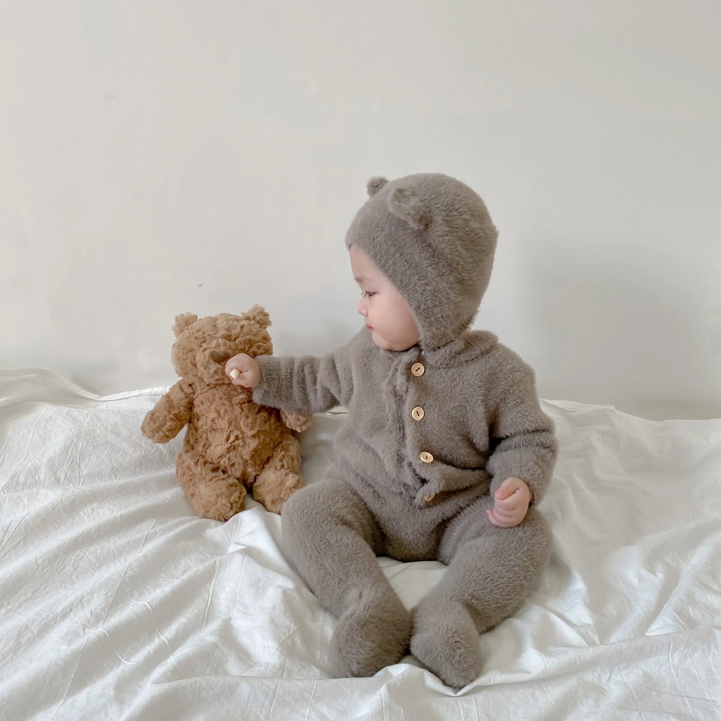 Fuzzy Baby Romper & Hat Set