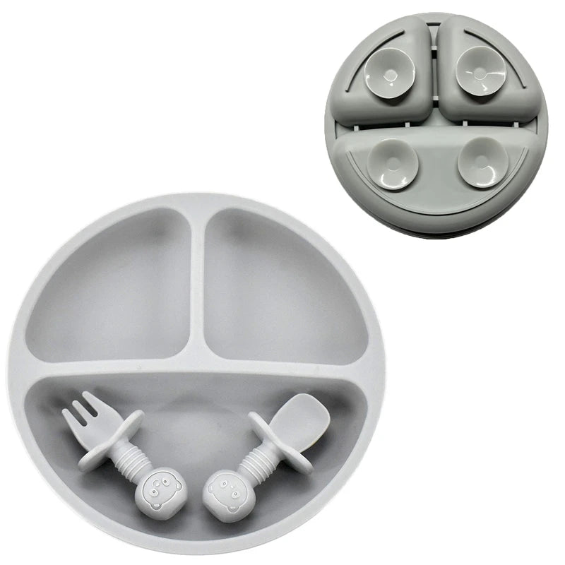 Baby Silicone Plate + Spoon + Fork Set