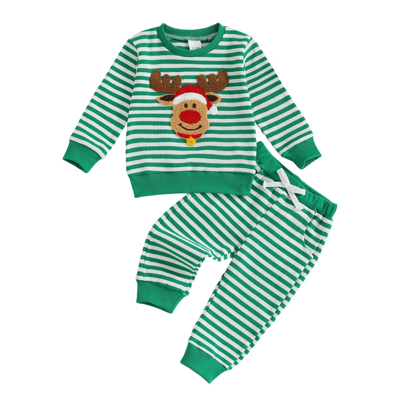 Christmas Reindeer Striped Baby Pajama Set