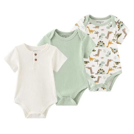 3 Piece Onesie Bundle - White, Mint, Dino