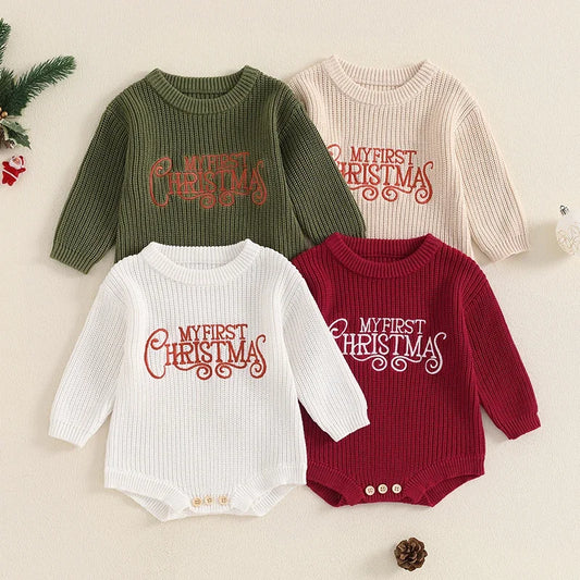 Merry Christmas Long Sleeve Baby Sweater Romper Jumpsuits Clothes