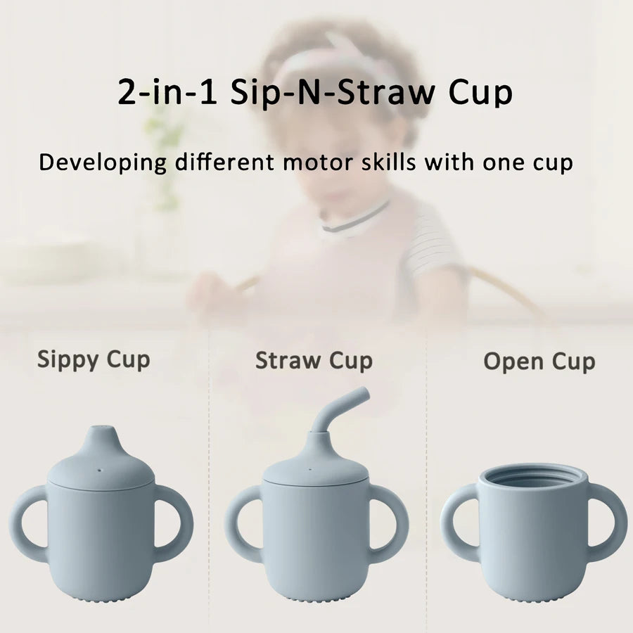 Cool Kids 1 piece Silicone Straw Cup With Two Lids