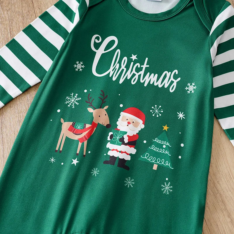 Baby Christmas Casual Striped Long Sleeve Onesie