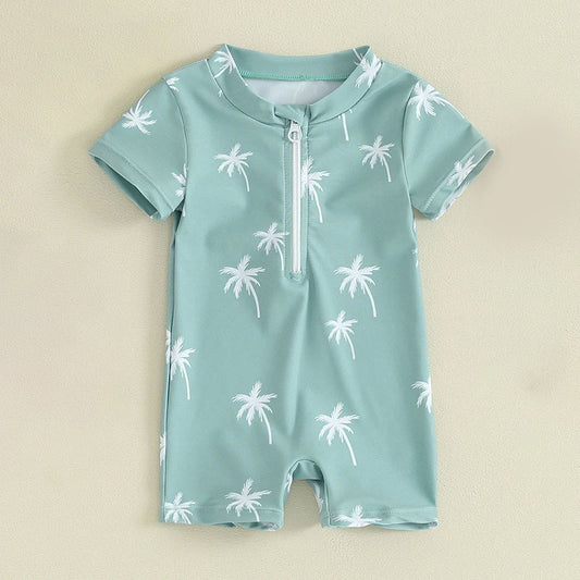 Palm Tree Print Zip Up Swimsuit