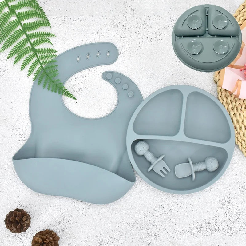 Baby Silicone Plate + Spoon + Fork Set