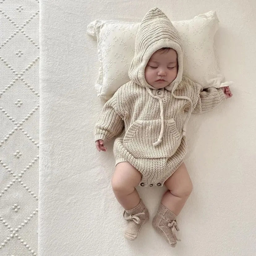 Knit Hooded Pocket Baby Romper