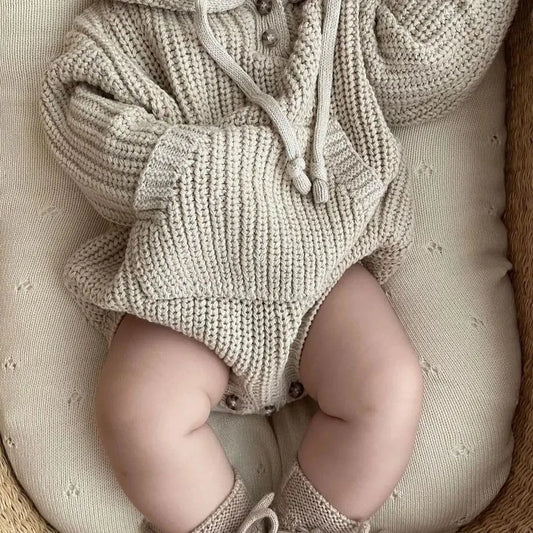 Knit Hooded Pocket Baby Romper