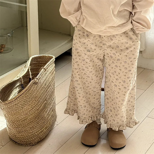 Girls Floral Corduroy Ruffle Cuff Pants