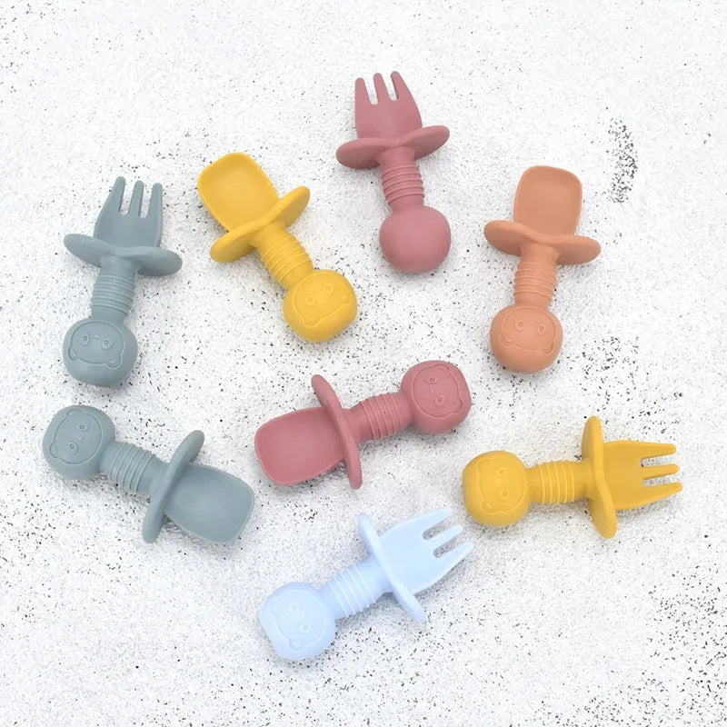 Baby Silicone Plate + Spoon + Fork Set