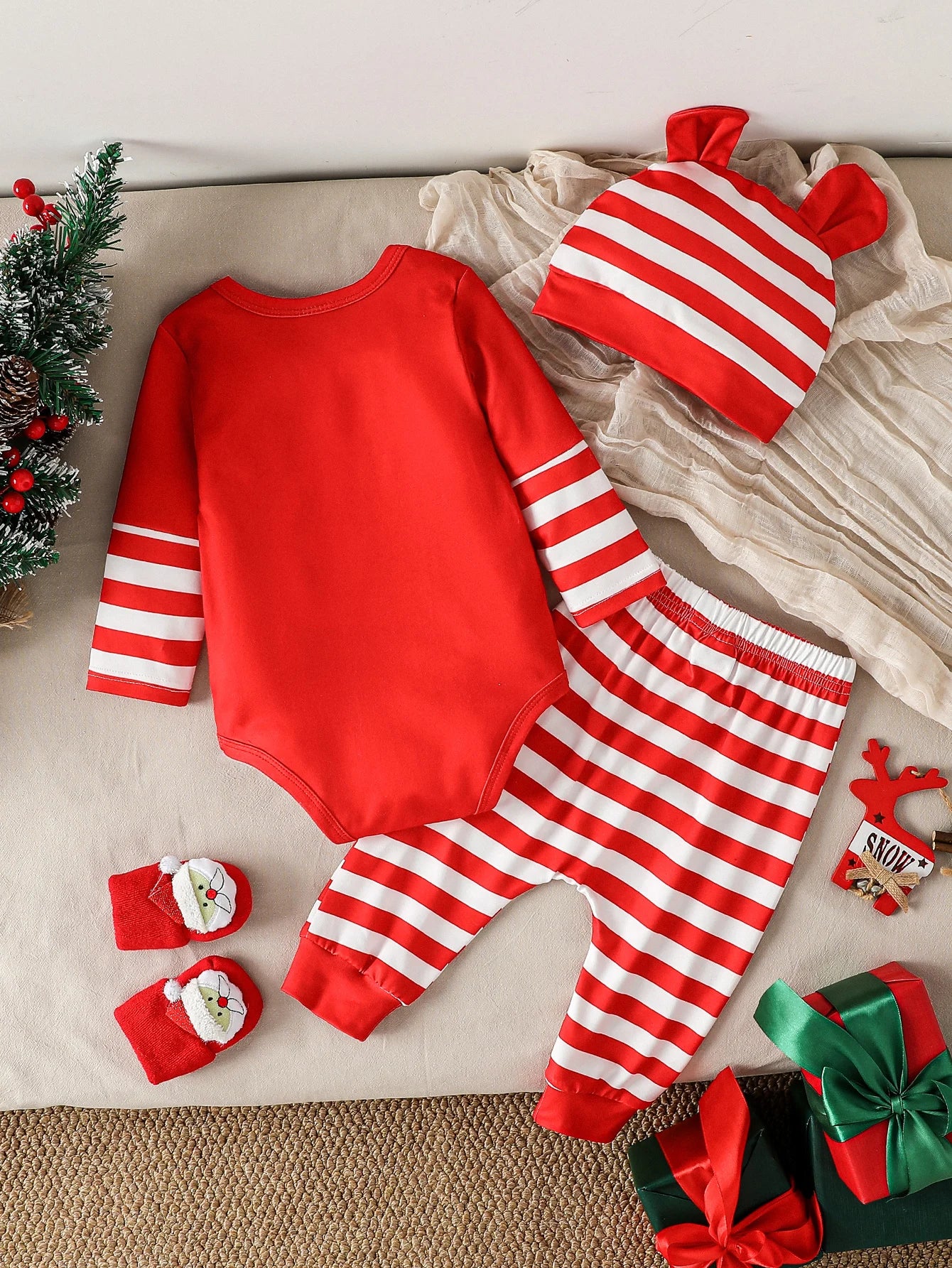 3Pcs My First Christmas Long Sleeve Baby Boys Girl Clothes Sets