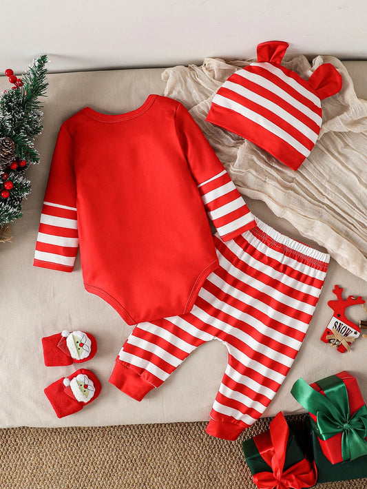 3Pcs My First Christmas Long Sleeve Baby Boys Girl Clothes Sets