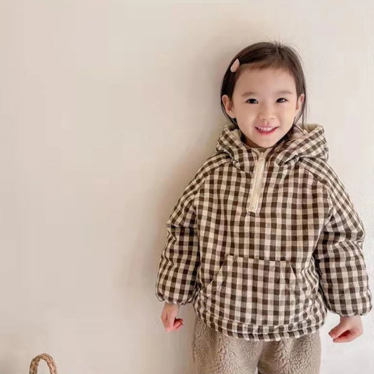 Plaid Fleece Lined Hooded Pullover Jacket