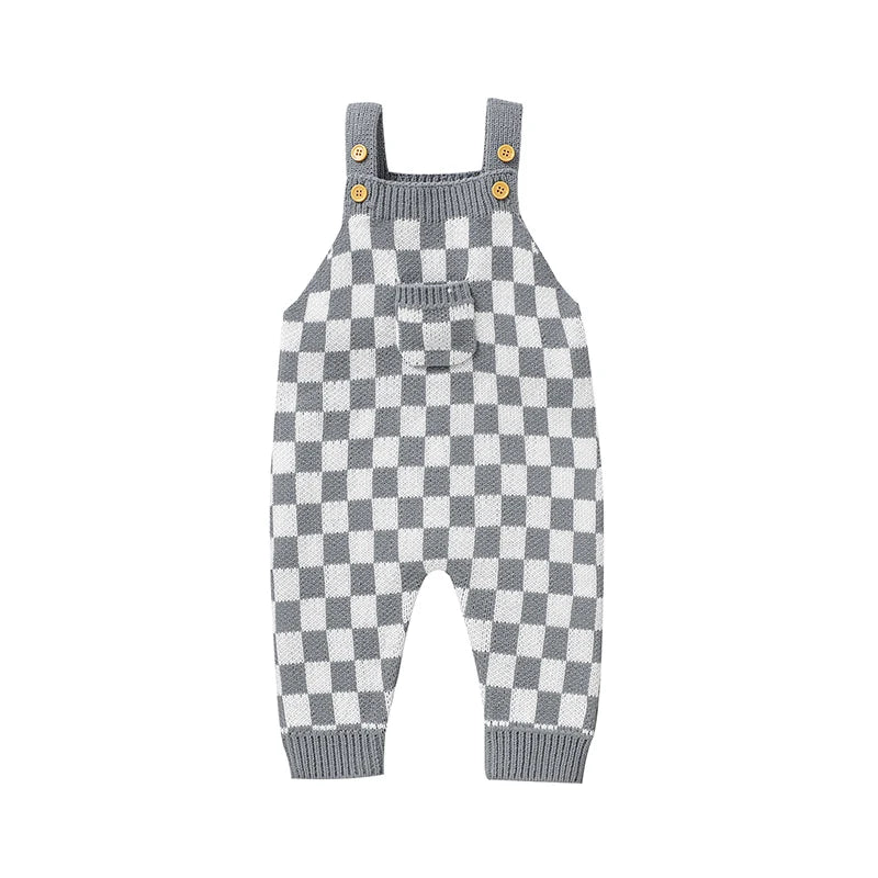 Knit Checkered Pocket Overalls