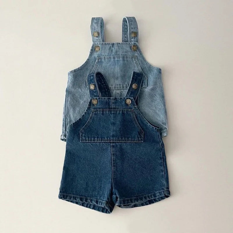 Denim Front Pocket Overall Shorts