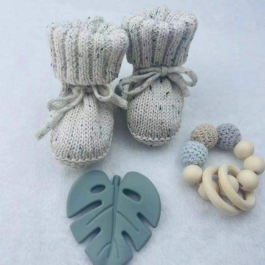 Knit Baby Booties - Grey