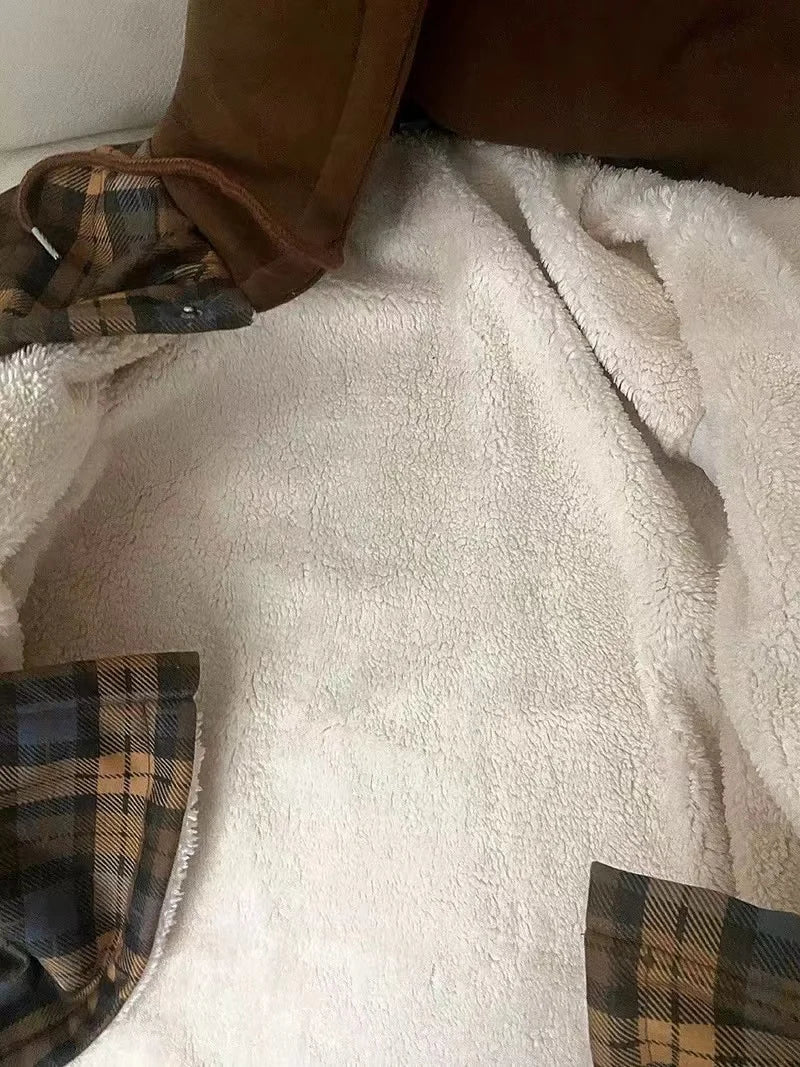 Plaid Fleece Lined Button Up Fall Jacket