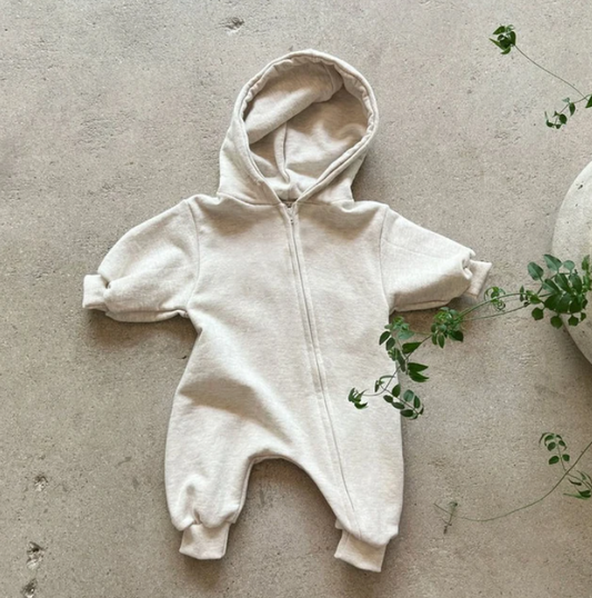 Hooded Zip Romper in Cream