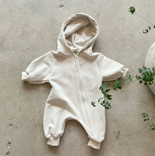 Hooded Zip Romper in Heather Grey