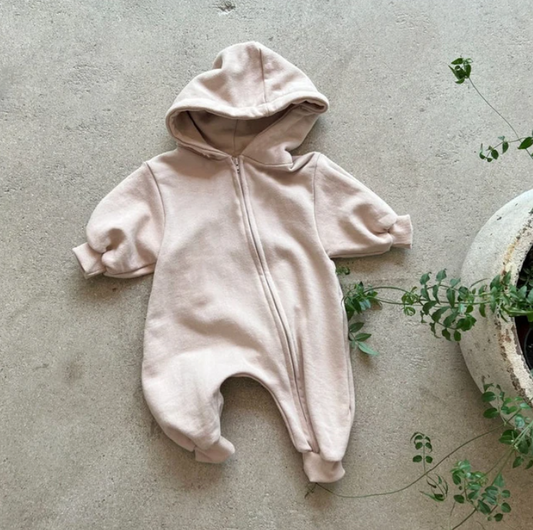 Hooded Zip Romper in Pink