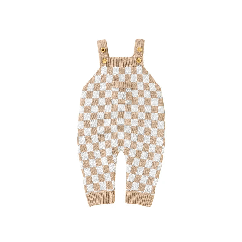 Knit Checkered Pocket Overalls