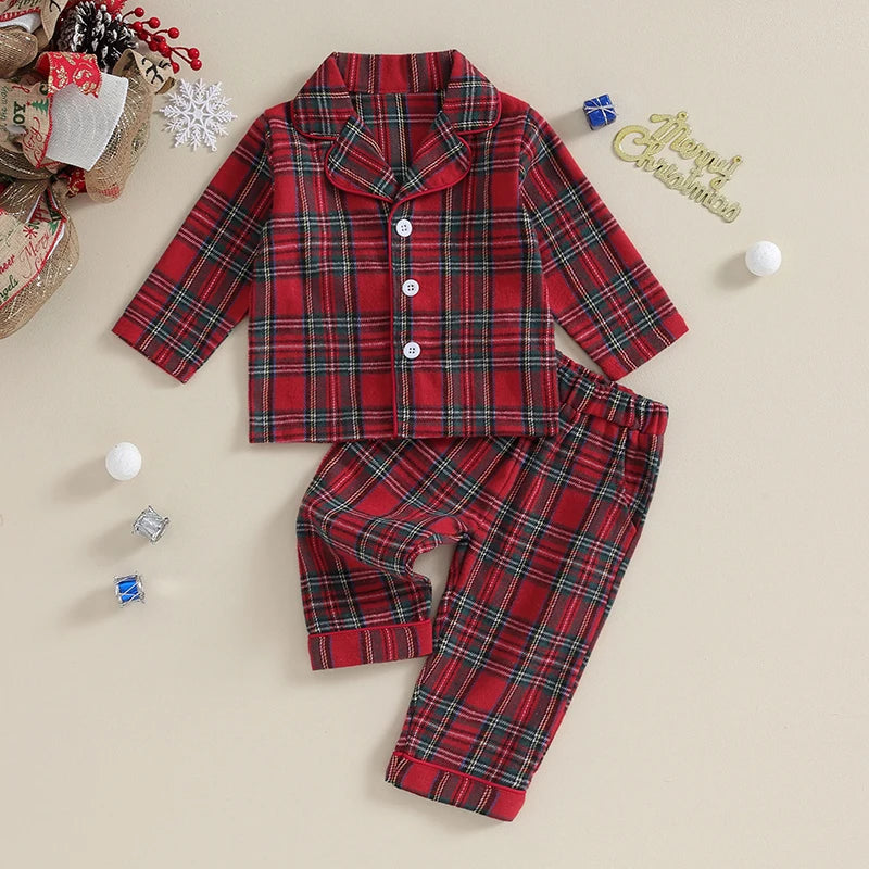 Red Plaid Christmas Pajama Set for Kids