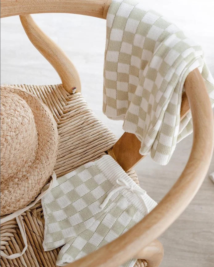 Summer Knit Checkered Set - Sage