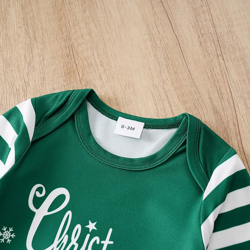 Baby Christmas Casual Striped Long Sleeve Onesie